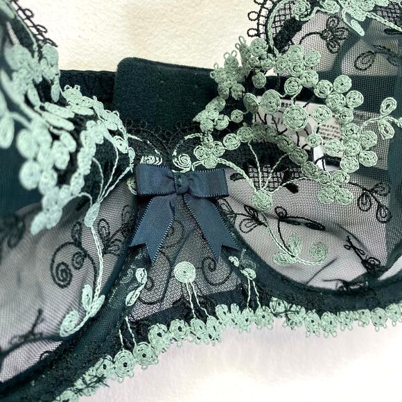 Simone Perle Wish Sheer Demi Bra Sz 36C Kolsai Green Embroidered Floral Jaquard - Picture 4 of 11